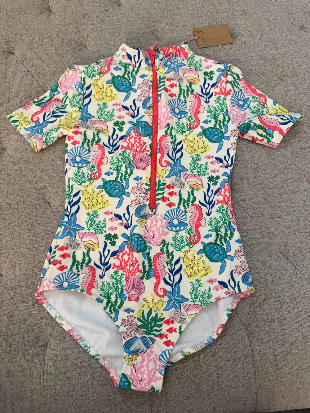 NWT BODEN SHORT SLEEVE SWIMSUIT WHITE CORAL REEF SIZE 9-10